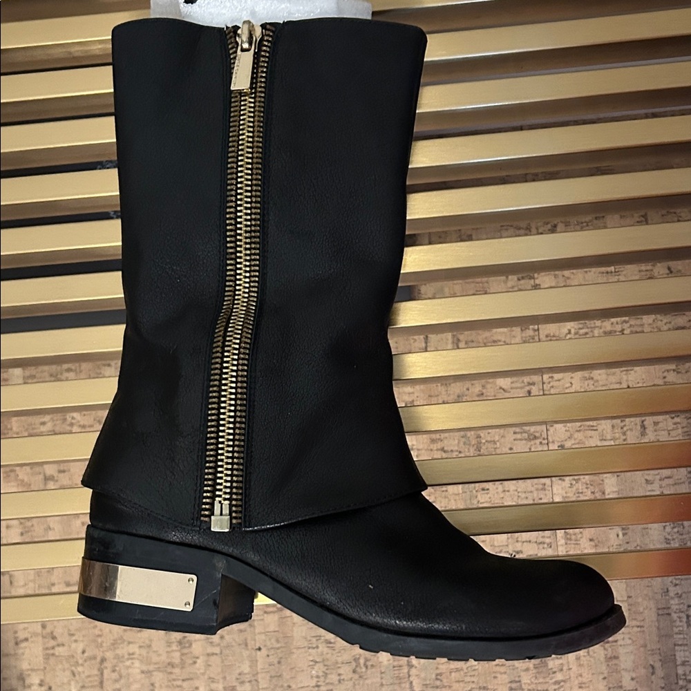 Vince Camuto Black & Gold Zipper Contemporary Boots - Picture 8 of 16